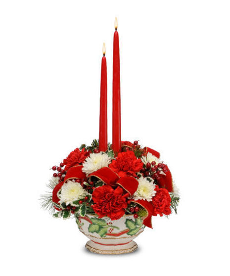 Fitz & Floyd Holly Berry Bowl with Candles