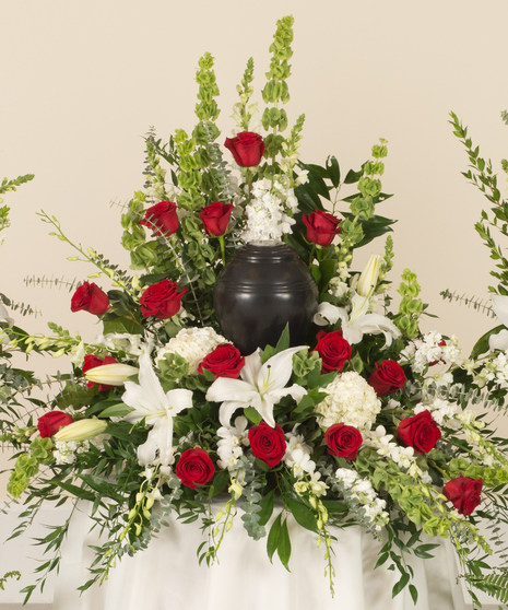 Red & White Memorial Urn Bouquet