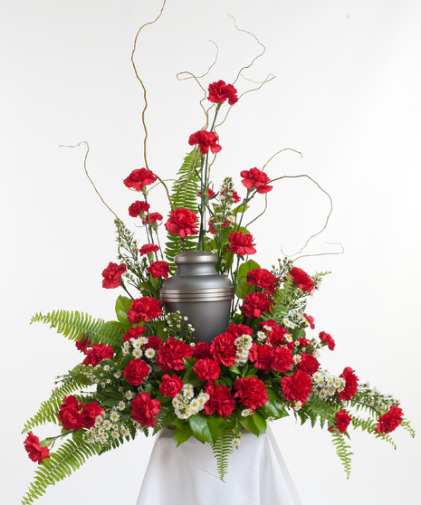 Red Carnation Memorial Urn Arrangement