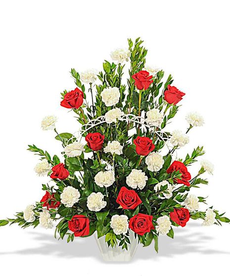 Rose & Carnation White Handle Basket