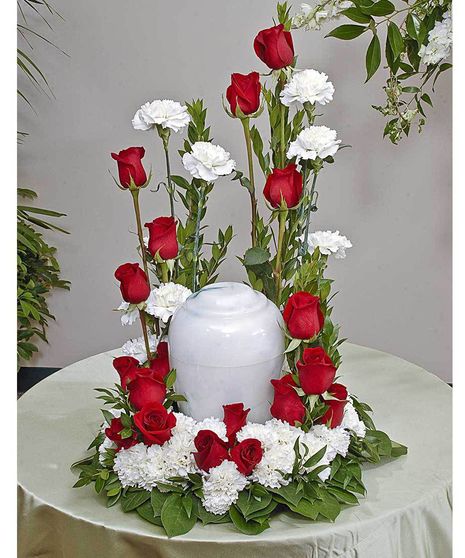 Rose & Carnation Memorial Urn Arrangement