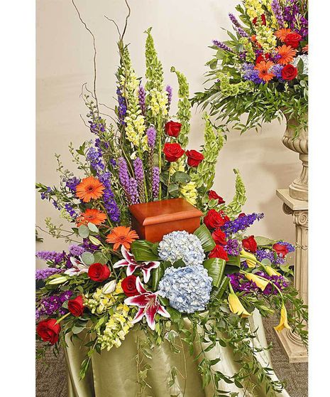 Vibrant Garden Memorial Urn Arrangement
